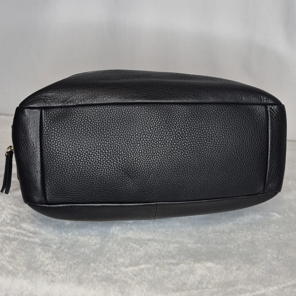 Vince Camuto Black Leather Handbag with Gold Accents